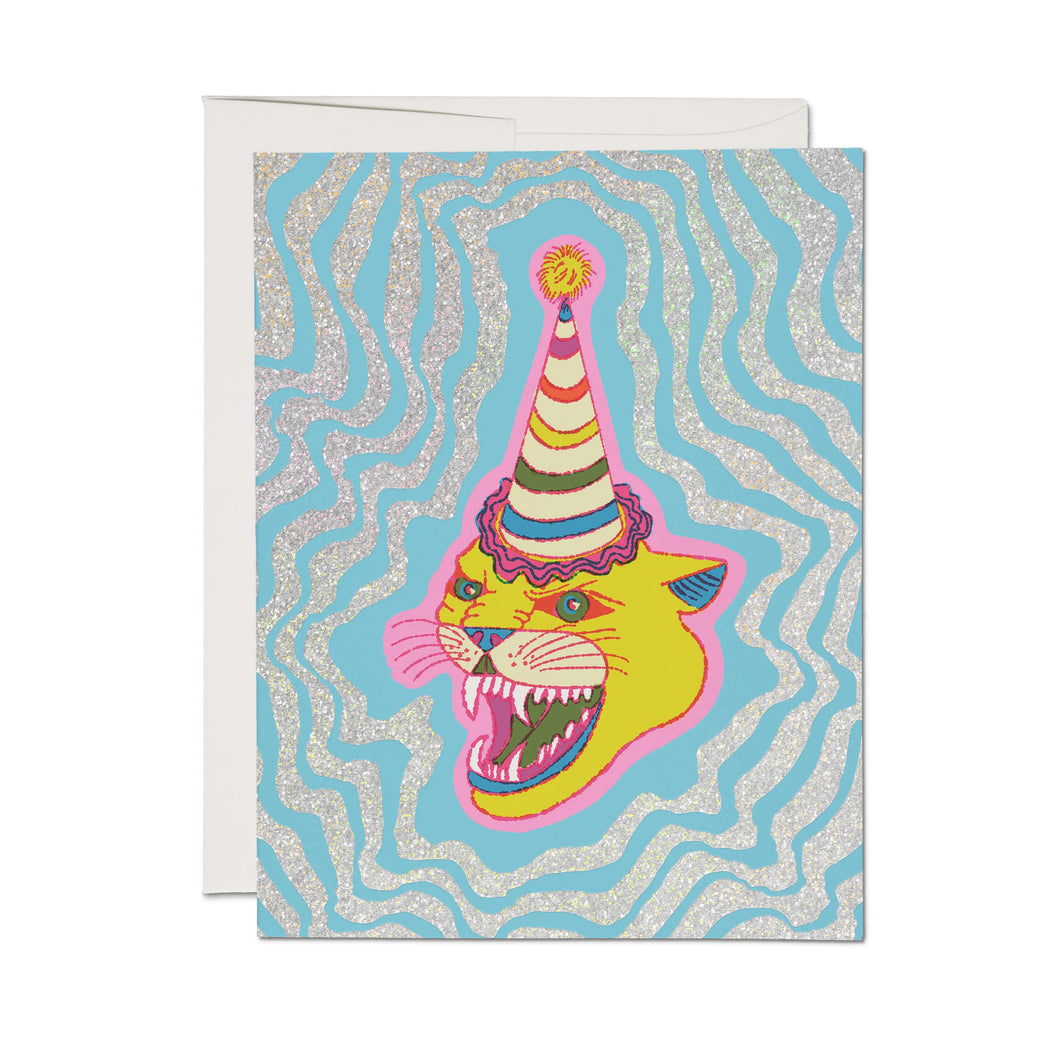 Party Hat Cat Holographic Greeting Card