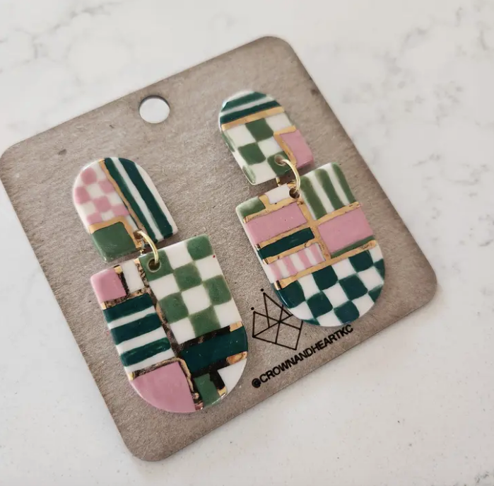 Green and Pink Block Earrings