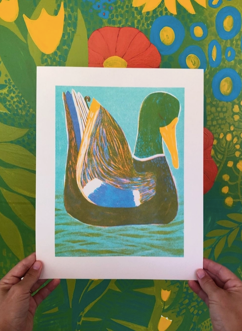 Mallard Drake Risograph Print