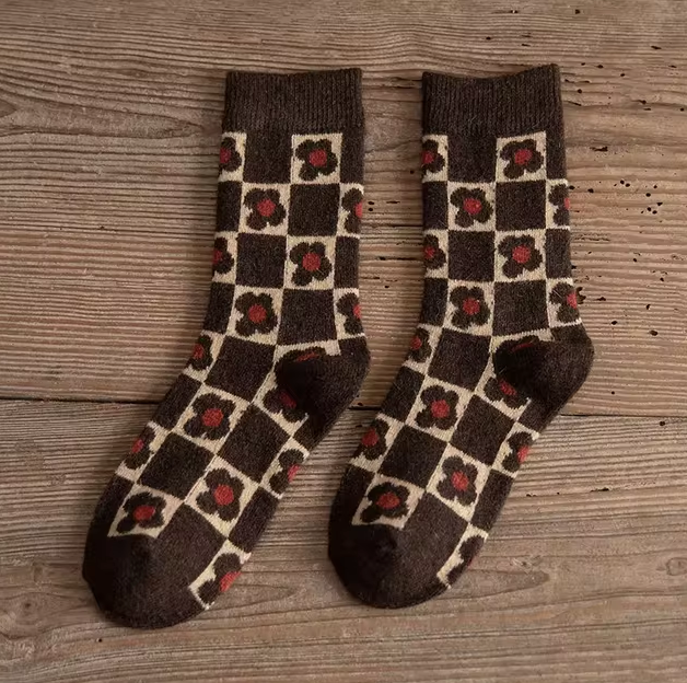 Brown Flower Socks